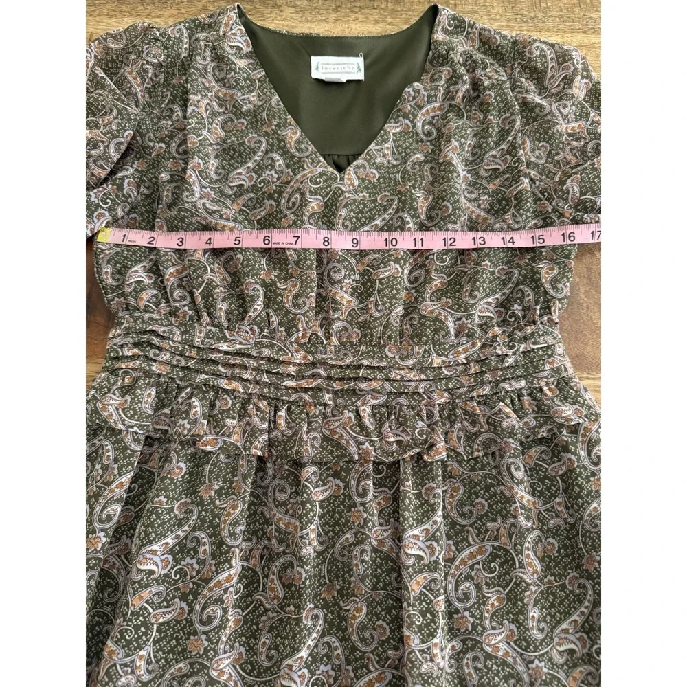 Loveriche Paisley Midi Dress Boho Wedding Guest‎ Ruffle Size Medium